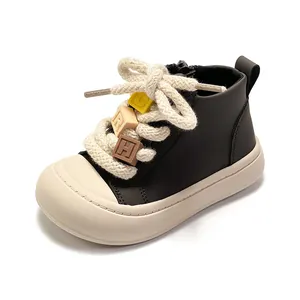 Toddler soft sole walking boots with decorative letter block laces for boys and girls