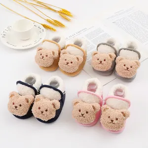 Cute Cartoon Bear Baby Pre-walker Shoes Winter Warm Coral Fleece Infant Soft Sole First Walkers Non-slip Socks Shoes