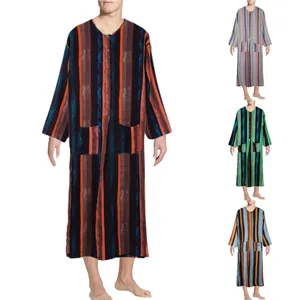 Heren Etnische Stijl Lange Mouw Gewaad Retro Verticale Gestreept Print Ronde Hals Jubba Thobe Casual Losse Kaftan