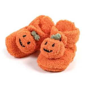 Adorabili scarpine a zucca in peluche arancione per neonati, calde e morbide per inverno