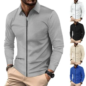 Vue détaillée de la veste décontractée pour hommes en gaufre avec fermeture à glissière