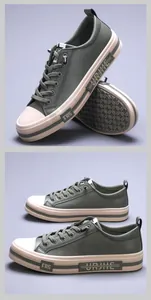 Dettaglio delle sneakers casual da uomo in pelle verde oliva con punta bianca.