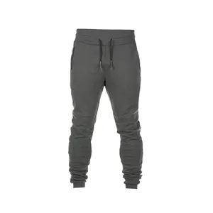 Detaillierte Vorderansicht der hochwertigen grauen Herren-Sport-Jogginghose mit Kordelzug
