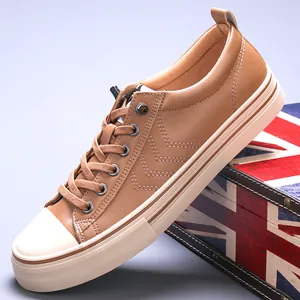 Zapatillas elegantes de cuero sintético marrón para hombre con suelas gruesas informales