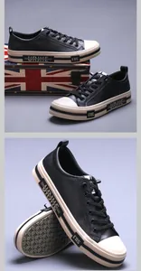 Vista dettagliata delle scarpe casual in pelle nera con suole in gomma beige resistenti