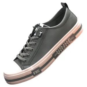 Sneakers casual da uomo in pelle con elegante suola a contrasto in grigio e rosa