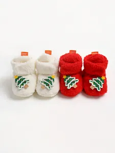 Stivaletti invernali in peluche per neonati con toppa di Natale