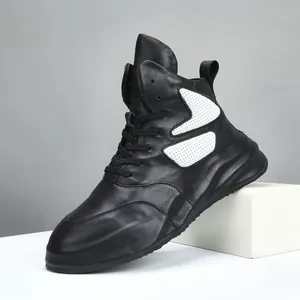 Stivali Martin Alti Uomo in Pelle Bovina di Primo Strato Scarpe Rialzate Trendy Casual Sneakers Outdoor Traspiranti