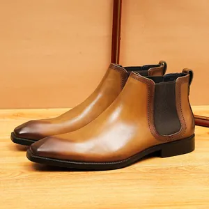 Botas Chelsea de cuero vintage de calidad para hombre con punta afilada y elástico lateral