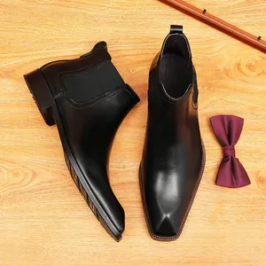Botas Chelsea clásicas de cuero negro con punta puntiaguda para ropa de negocios