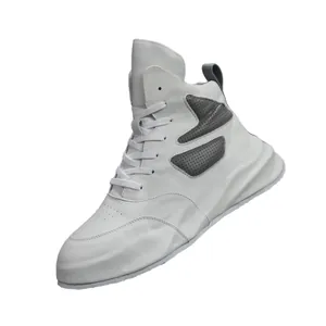 Scarpe alte da uomo in vera pelle bianca con suola platform rialzata stile trendy