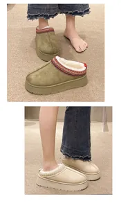 Vista detallada de las zapatillas de bota de nieve con plataforma gruesa para mujer.