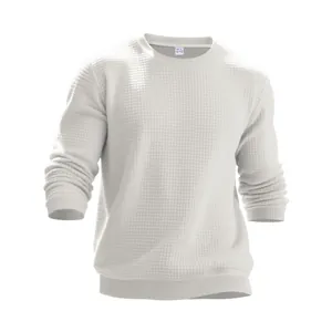 Detailed view of the white small checkered textured crewneck sweatshirt for men