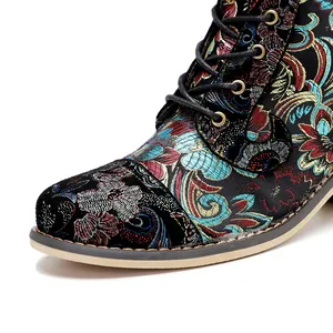 Detailed close-up showing the intricate floral embroidery of these vintage Chinese style boots.