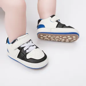 Close-up view of stylish casual baby walker shoes with non-slip soles and Velcro straps