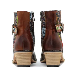 Rückansicht mit Stickereimuster und Lederdetails dieser Vintage-Stiefeletten für Damen