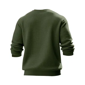 Detailed rear view showing the olive green waffle texture of this men's crewneck sweatshirt