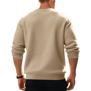 Back view of men's waffle knit sweatshirt showing textured jacquard fabric and casual fit