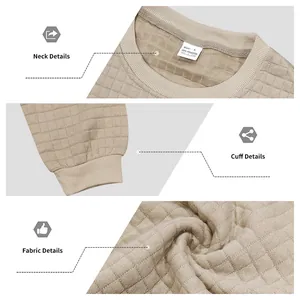 Close-up of neck, cuff and jacquard grid fabric texture on casual men's sweatshirt