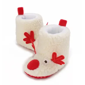 Kuschelige Weihnachts-Rentier-Plüschbabyschuhe mit weichem Fleece und Antirutschsohle