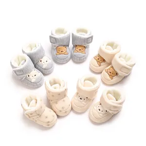 Kleinkind Baby Winter Warme Fleecegefütterte Schuhe Weiche Sohle Rutschfeste Cartoon Bär Stickerei Prewalker Stiefel Für Neugeborene