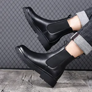 Stivali Chelsea neri classici da uomo con suola spessa antiscivolo per autunno e inverno