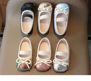 Collection of sparkling sequined girls' princess shoes with cute bow decorations