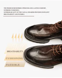 Detailansicht der braunen Herren-Schnürstiefel im Vintage-Look mit Mikrofaser-Obermaterial