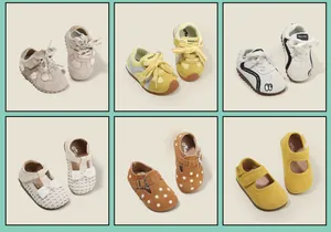Divers styles de chaussures de marche pour tout-petits en beige jaune et marron