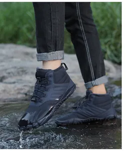 Men's waterproof thermal snow boots for outdoor hiking, navy blue with fur lining