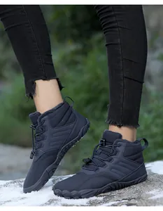 Outdoor winter hiking boots with warm fleece lining and bungee laces detail view