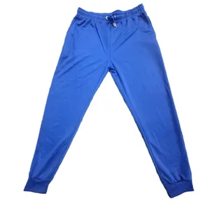 Deep blue men's joggers with elastic drawstring waist and ribbed cuffs for sports