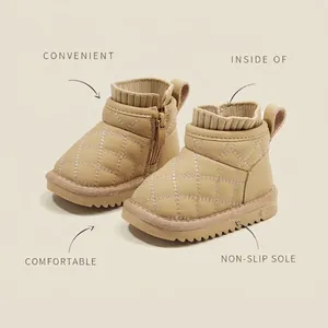 Warm fleece-lined children's snow boots featuring a side zipper and non-slip sole