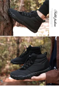 Close-up detail showing the texture and design of black men's insulated winter outdoor boots