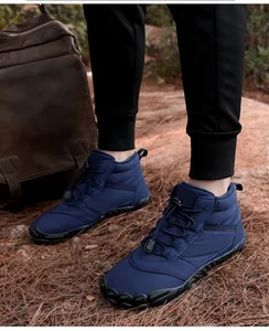 Navy blue men's insulated outdoor boots with durable non-slip soles and toggle laces.