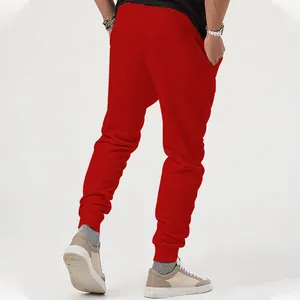 Detailed back view of men's vibrant red loose casual joggers for outdoor sports