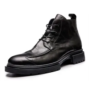 Hochwertige schwarze Leder-Martin-Boots für Herren mit dicken Sohlen und Reißverschluss