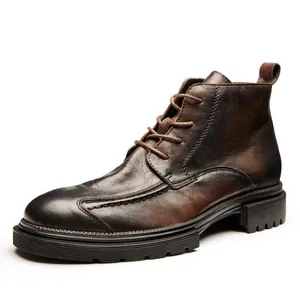 Herren Retro Distressed High-Top Martin Stiefel Mit Seitlichem Reißverschluss Dicke Sohle Runde Zehe Kunstleder Arbeitsschuhe