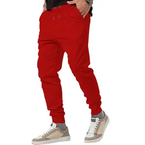 Men's casual red outdoor joggers with drawstring waist and elastic cuffs