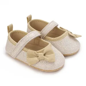 Funkelnde Champagner-Baby-Prinzessin-Schuhe mit Schleife und Klettverschluss