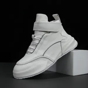 Zapatillas de Caña Alta de Cuero Genuino para Hombre Estilo de Lujo Aumento de Altura Suela Gruesa Streetwear Zapatos Casuales