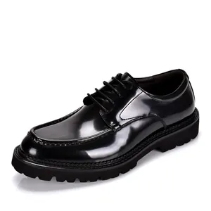 Men British Style Patent Leather Derby Shoes Business Casual Formal Wedding Shoes Height Increasing Lug Sole Oxford Shoes