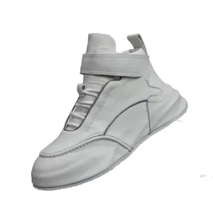 Zapatillas altas de cuero genuino blanco para hombre con suela gruesa y correa ajustable