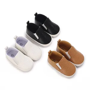 Zapatos de Primeros Pasos para Bebé Niño Calzado Casual de Cuero Sintético Textura Tejida Suela Blanda Antideslizante Transpirable
