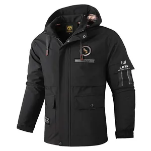 Herren Wasserdichte Kapuzenparka-Jacke Outdoor Winddichte Lässige Multi-Taschen-Polyester-Top Für Herbst Winter Freizeit