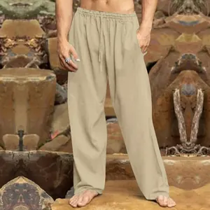 Lockere, atmungsaktive Herren-Freizeithose in Khaki-Beige mit elastischem Kordelzugbund