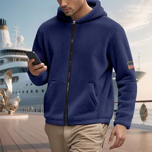 Sweat à capuche en polaire bleu marine pour homme avec patch drapeau US sur la manche
