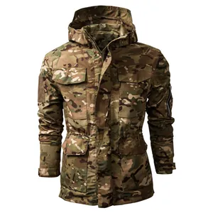 Chaqueta táctica de camuflaje para hombre con capucha y diseño multibolsillos para exterior