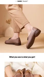 Mocasines vintage de cuero marrón para mujeres mayores con suela suave antideslizante.