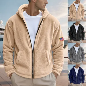 Sweat à Capuche Zippé pour Homme Style Américain Patch Drapeau Américain Coupe Large Tendance Veste en Polaire